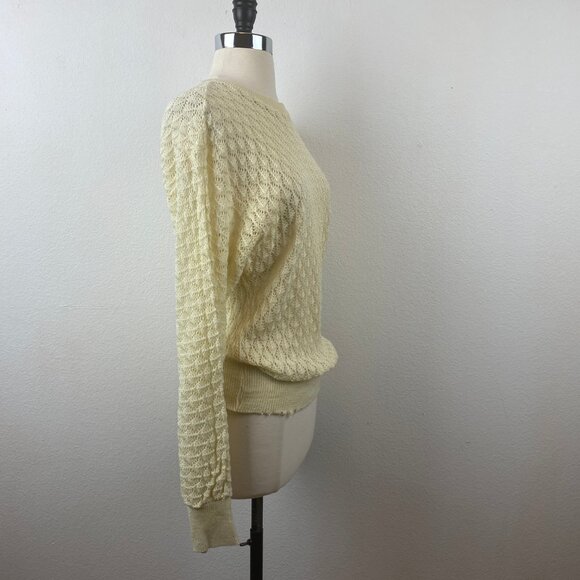 Vintage 70's Sweater Medium Pullover Long Sleeve Open Diamond Knit Academia Prep - Picture 7 of 8